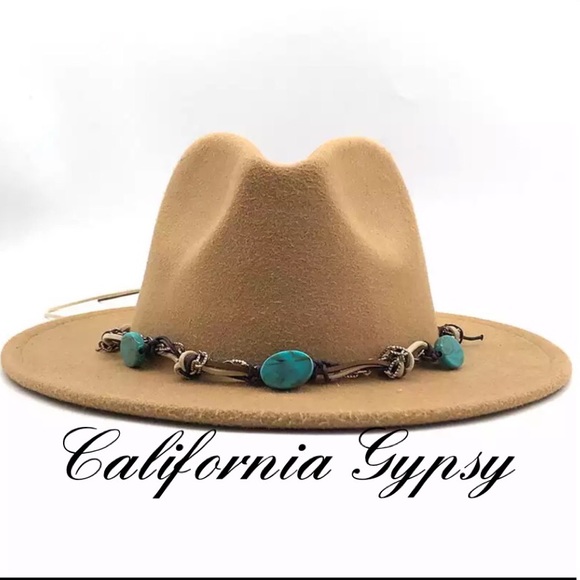 UNBRANDED Accessories - Light Brown Wool Turquoise Rancher Hat